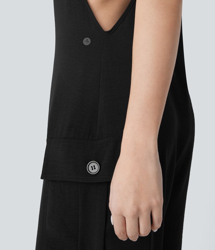 Mono lino bolsillo lateral cremallera invisible correa ajustable