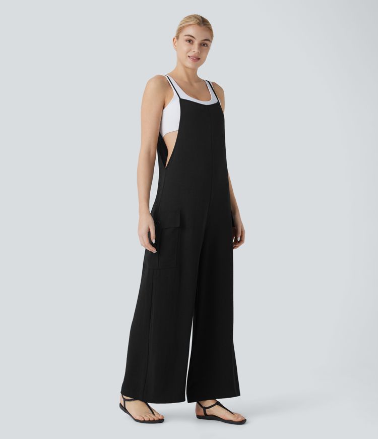 Mono lino bolsillo lateral cremallera invisible correa ajustable