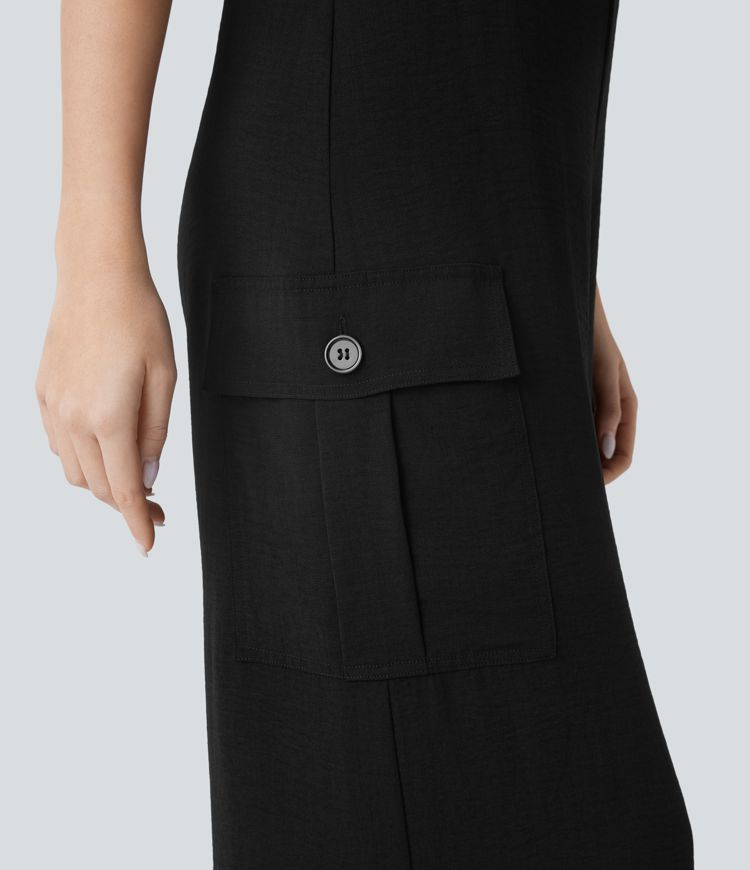 Mono lino bolsillo lateral cremallera invisible correa ajustable