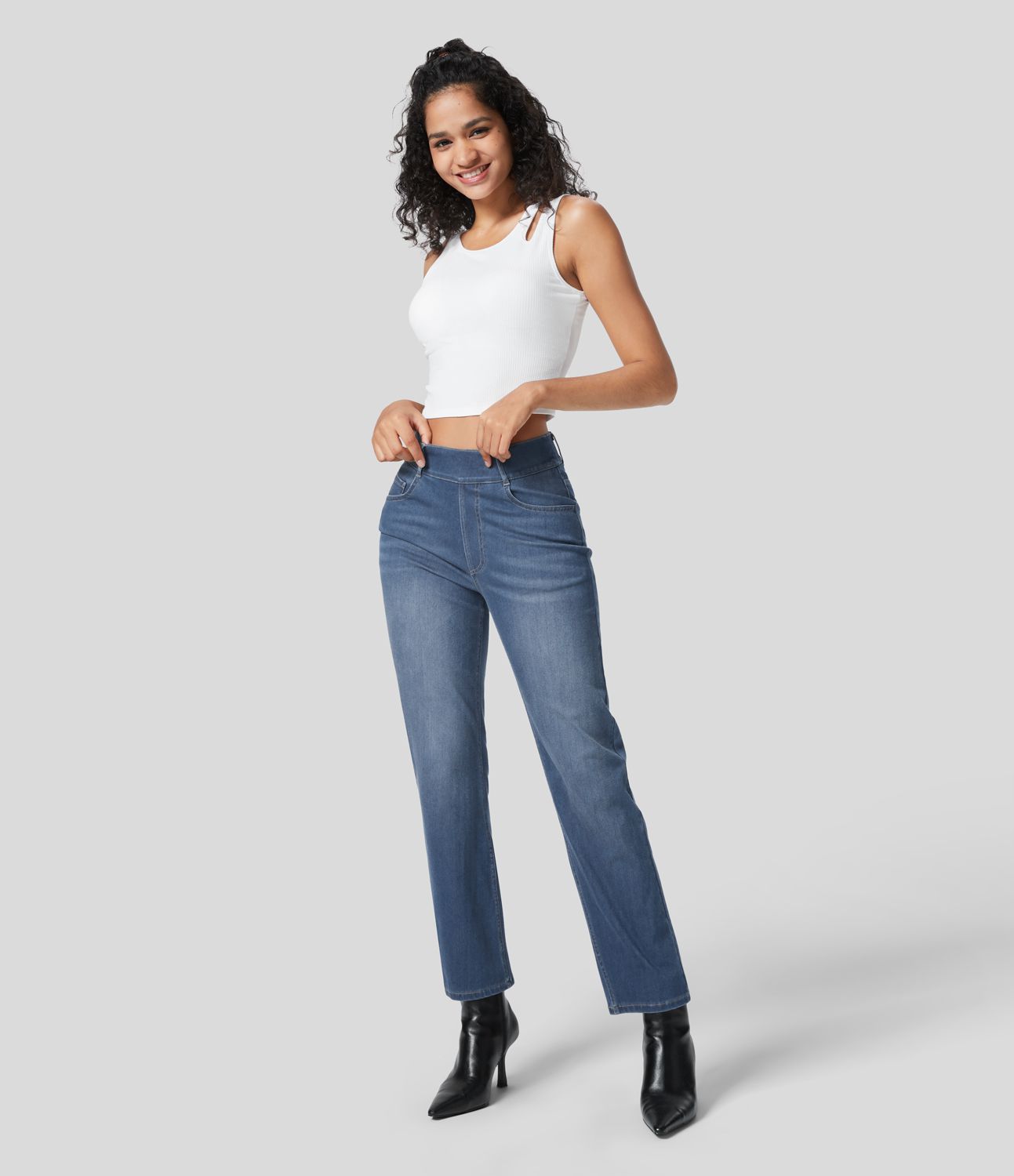 Halara Flex™ High Waist Multiple Pocket Stretch Knit Office Look Straight Jeans