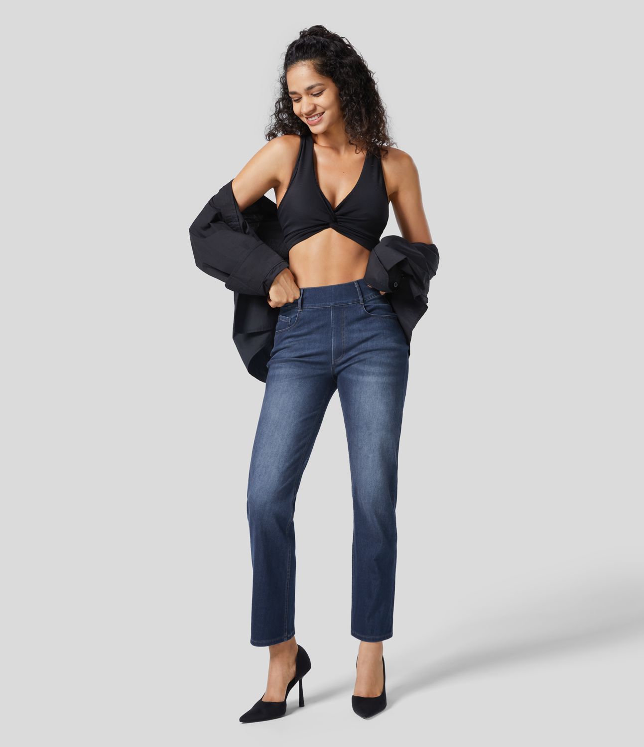 Jeans Halara Flex™ Denim oficina elástico pierna recta múltiple bolsillo tiro alto