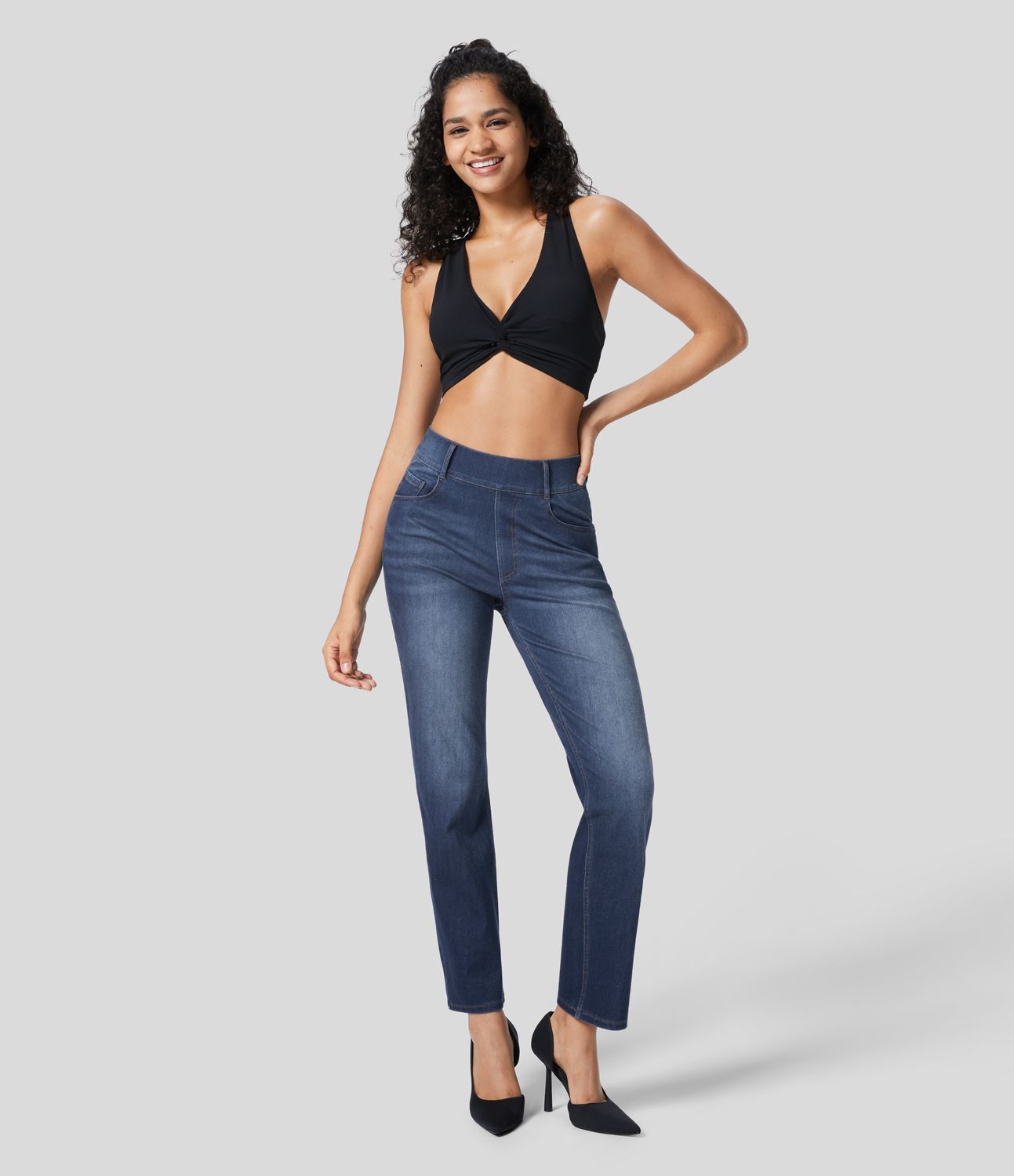 Jeans Halara Flex™ Denim oficina elástico pierna recta múltiple bolsillo tiro alto