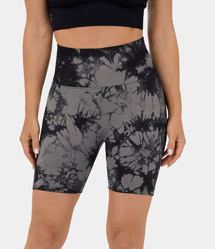 Women’s Seamless Flow High Waisted Ruched Tie Dye Yoga Biker Shorts