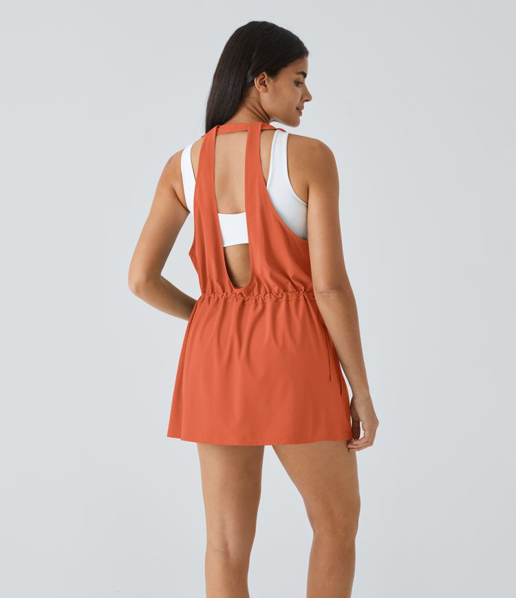Breezeful™ Backless Multipocket Drawstring 2-Piece Quick Dry Mini Hiking Active Dress
