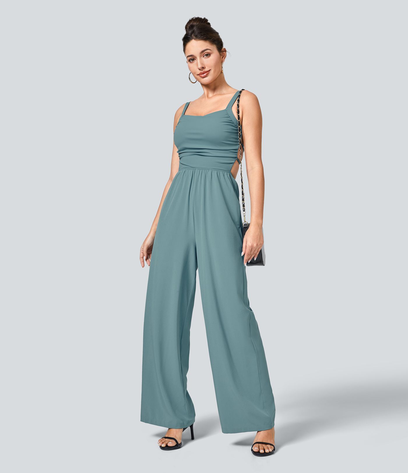 Breezeful™ Backless Crisscross Lace Up Side Pocket Quick Dry Casual Jumpsuit