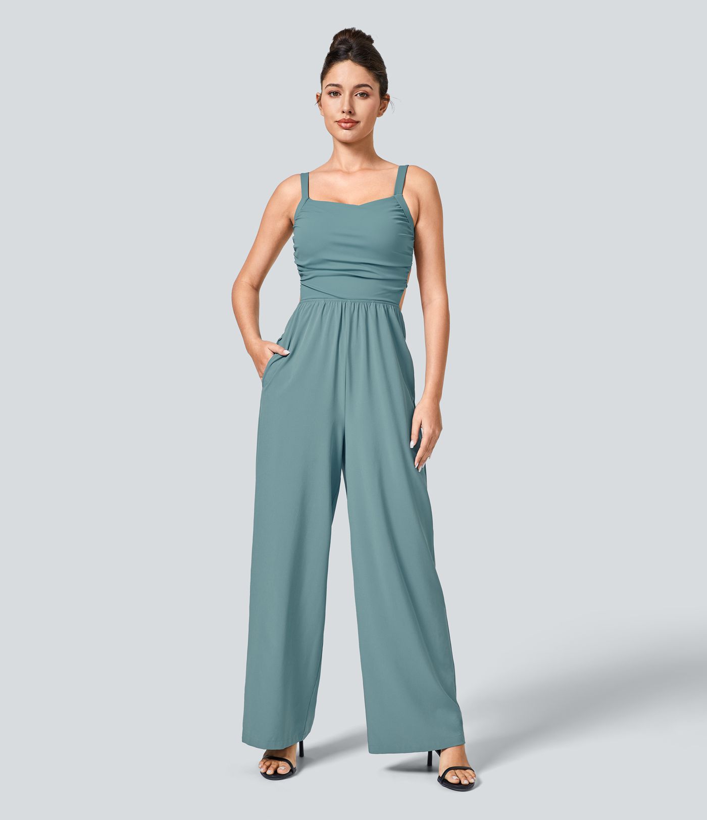Breezeful™ Backless Crisscross Lace Up Side Pocket Quick Dry Casual Jumpsuit