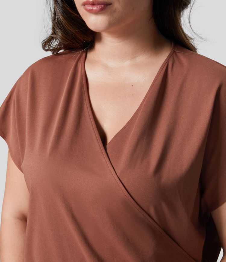 Snuggle Spot Women's Knitting stretchable Solid V Neck Cap Sleeve Dress (Maroon)
