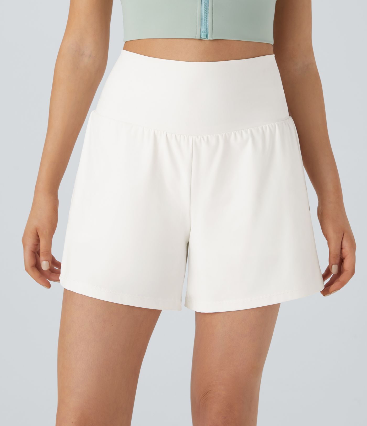 Super High Waisted Back Pocket & Side Hidden Pocket 2-in-1 Yoga Shorts 5''-Longer Length