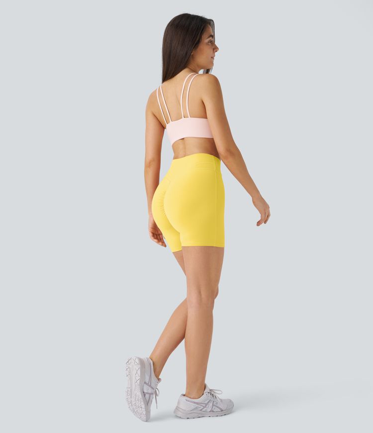 Softlyzero™ Plush High Waisted Crossover Ruched Yoga Shorts 5''