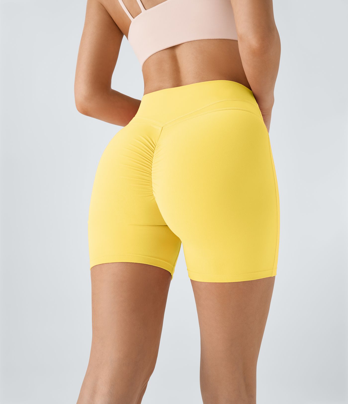 Softlyzero™ Plush High Waisted Crossover Ruched Yoga Shorts 5''