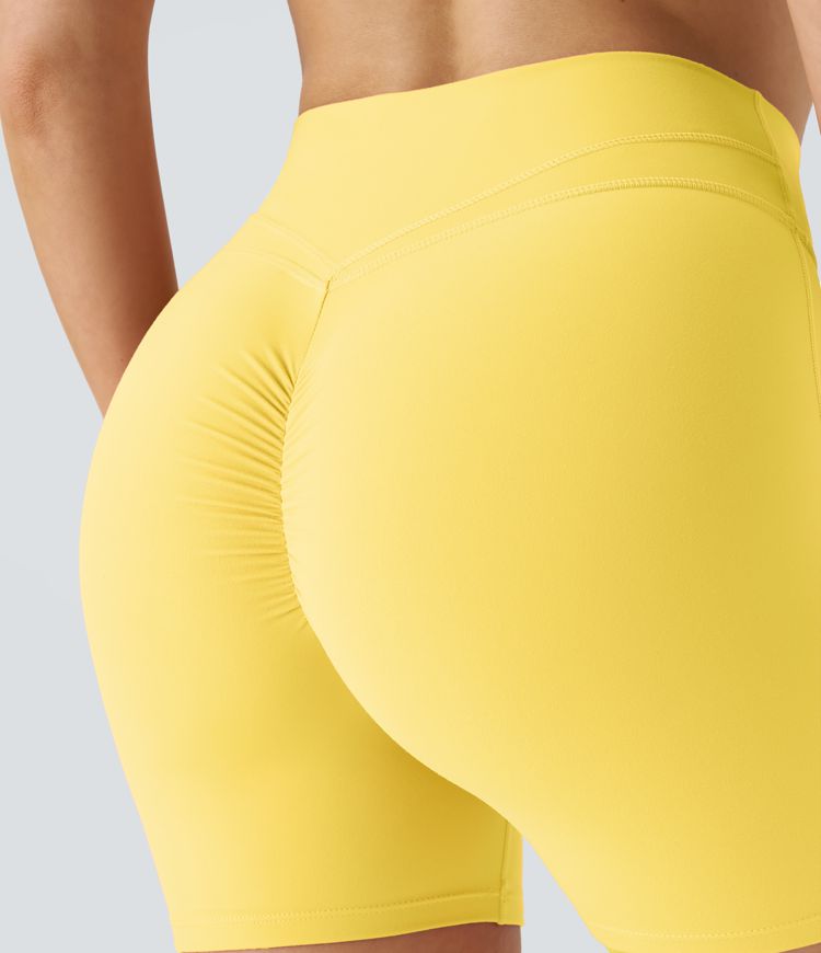 Softlyzero™ Plush High Waisted Crossover Ruched Yoga Shorts 5''