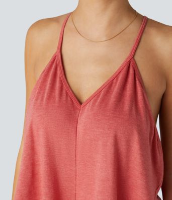 V Neck Tie Back Ruched Maxi Slip Dress