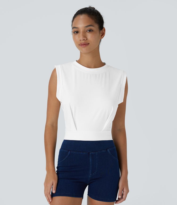 Crew Neck Sleeveless Cropped Yoga Tank Top