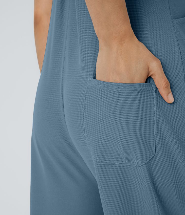 Pockets Waffle Casual Overalls