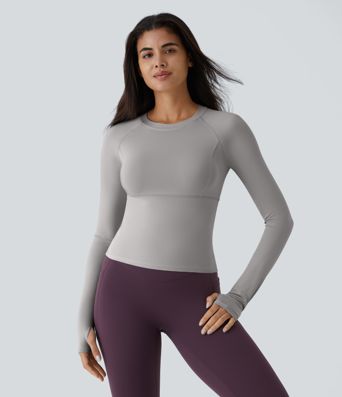 Solid Thumb Hole Yoga Sports Top