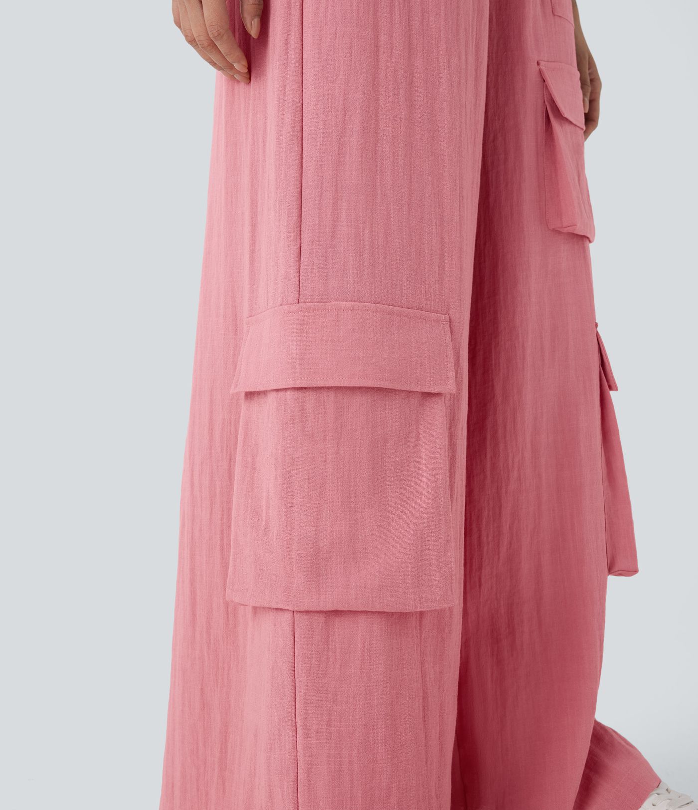 High Waisted Pockets Wide Leg Work Linen-Feel Cargo Pants