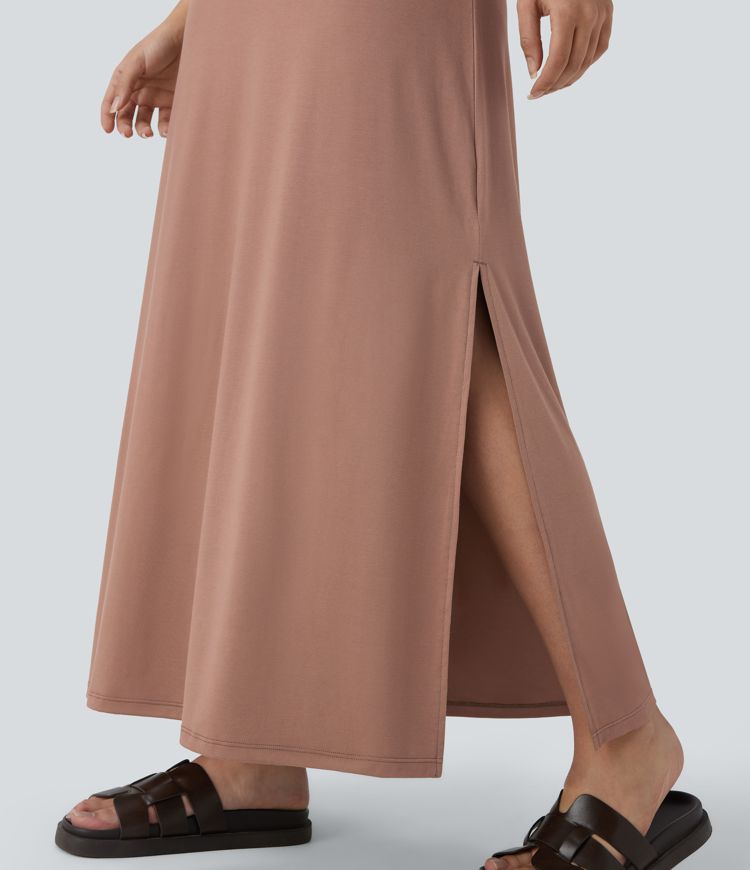 V Neck Split Maxi Casual Tank Dress