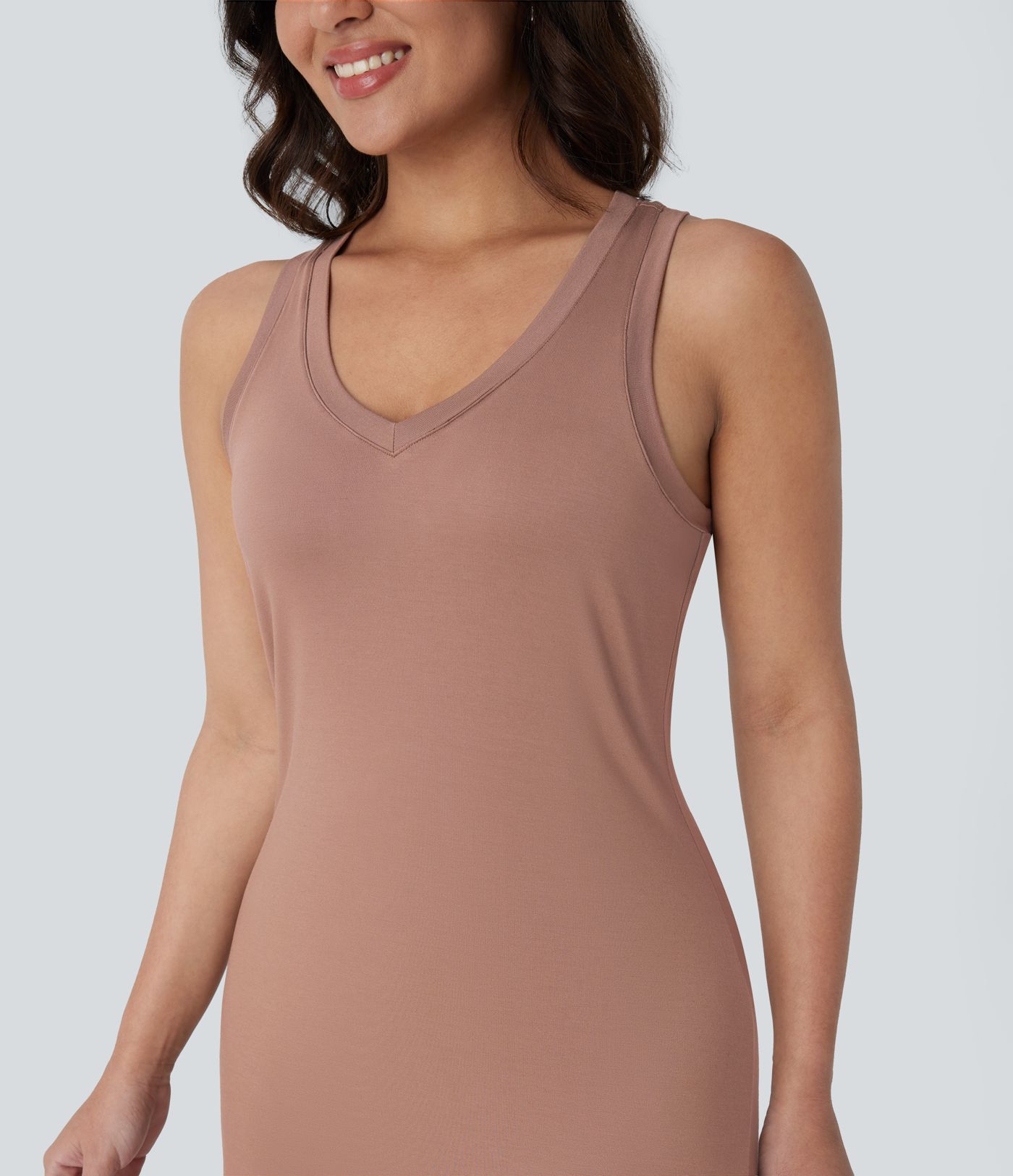 V Neck Split Maxi Casual Tank Dress