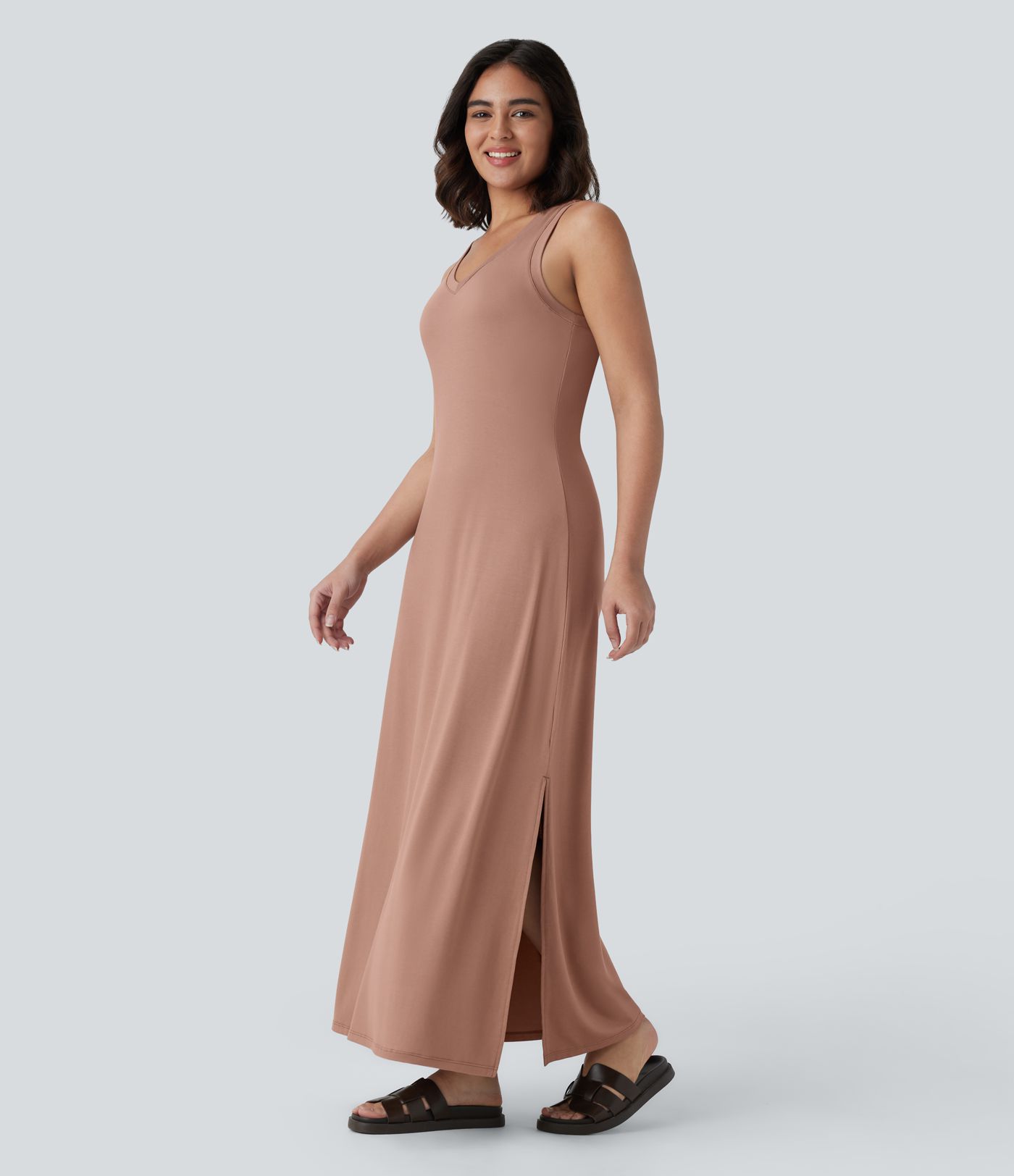 V Neck Split Maxi Casual Tank Dress