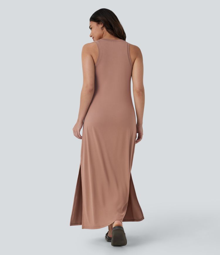V Neck Split Maxi Casual Tank Dress