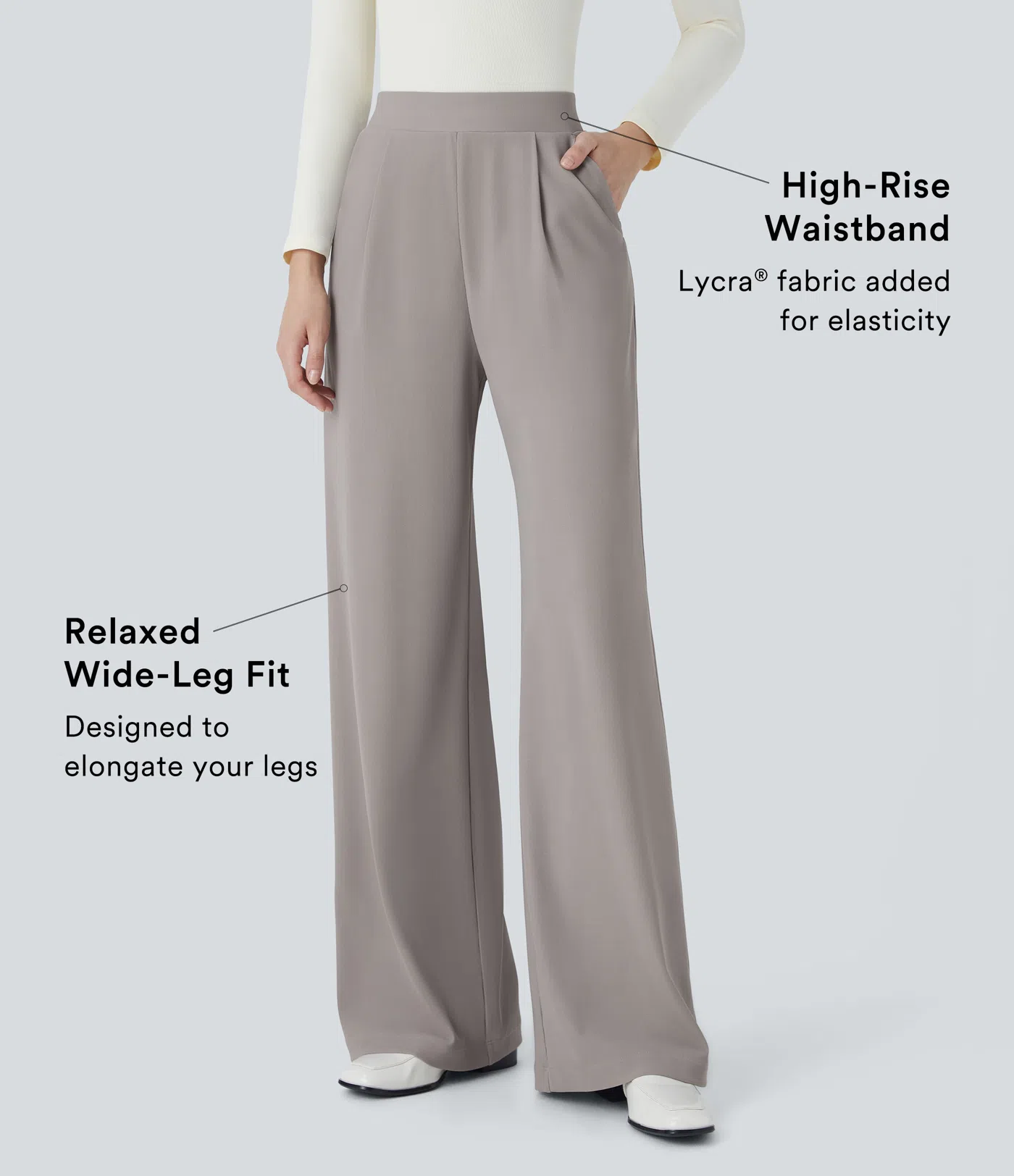 Halara Flex™ Figurformende Stoffhose aus Micro-Waffel-Stoff mit hohem Bund, weitem Bein, Seitentasche, Energiehose Halara Flex™ Figurformende Stoffhose aus Micro-Waffel-Stoff mit hohem Bund, weitem Bein, Seitentasche, Energiehose