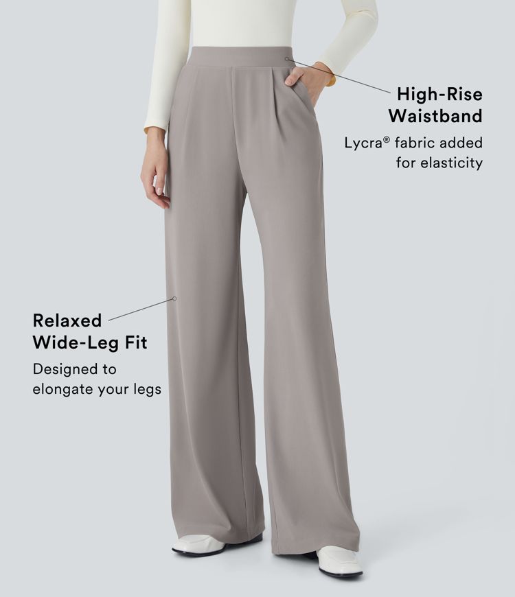 HalaraFlex™ High Waisted Body Sculpt Waist-Slimming Side Pocket Wide Leg Micro Waffle Work Pants