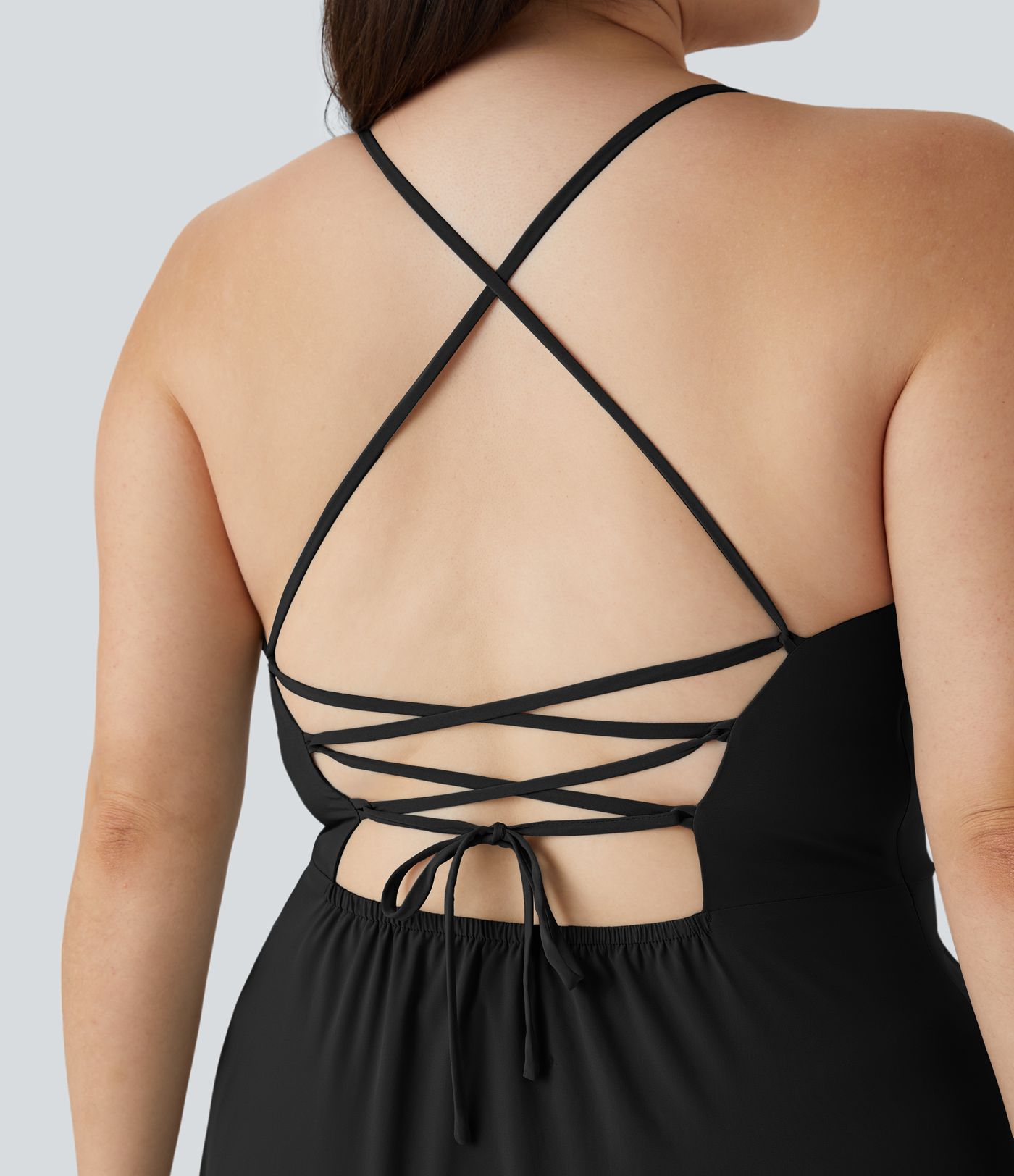 Breezeful™ Backless Crisscross Lace Up Side Zipper Ruffle Split Hem Maxi Quick Dry Casual Plus Size Dress