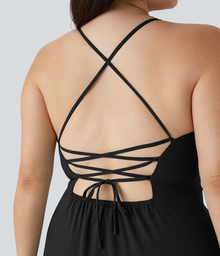 Breezeful™ Lace Up Side Zipper Ruffle Hem Maxi Quick Dry Casual Plus Size Dress