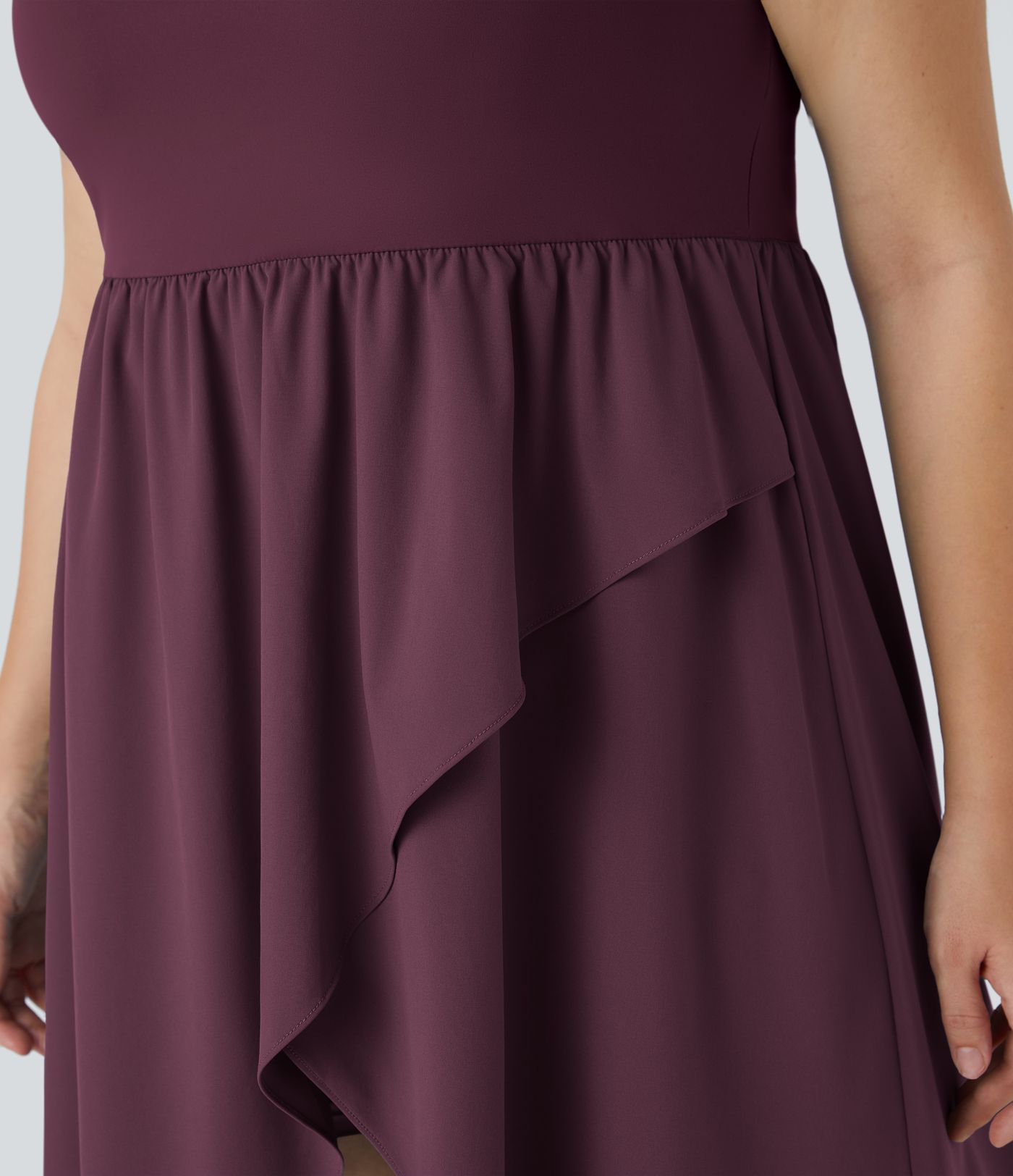 Breezeful™ Backless Asymmetric Crossover Hem 2-Piece Side Pocket Flowy Midi Quick Dry Casual Plus Size Dress