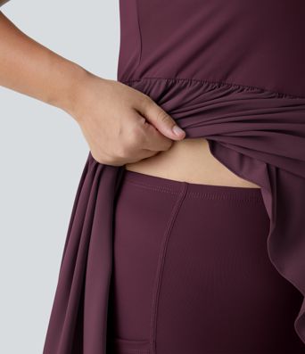 Breezeful™ Backless Asymmetric Crossover Hem 2-Piece Side Pocket Flowy Midi Quick Dry Casual Plus Size Dress