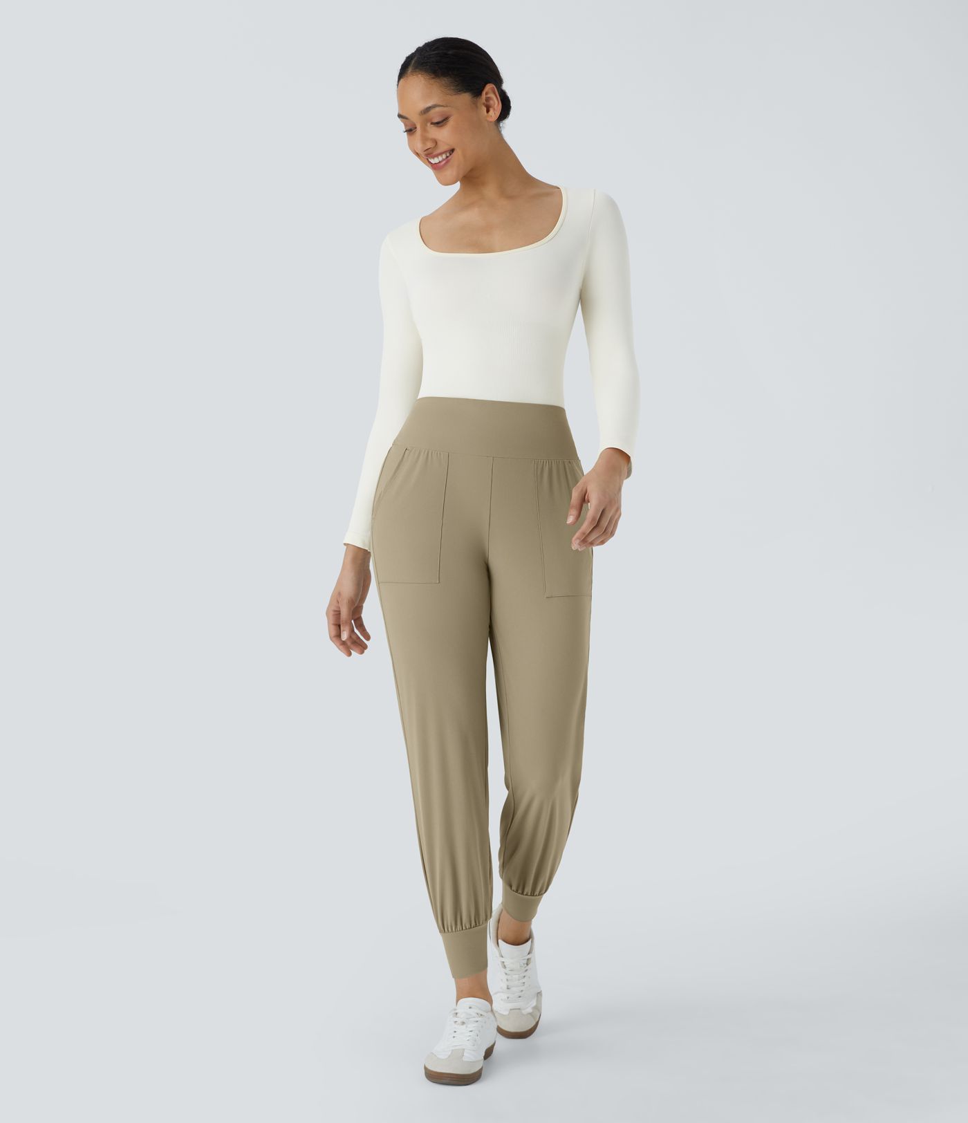 High Waisted Plain Side Pocket Casual Joggers