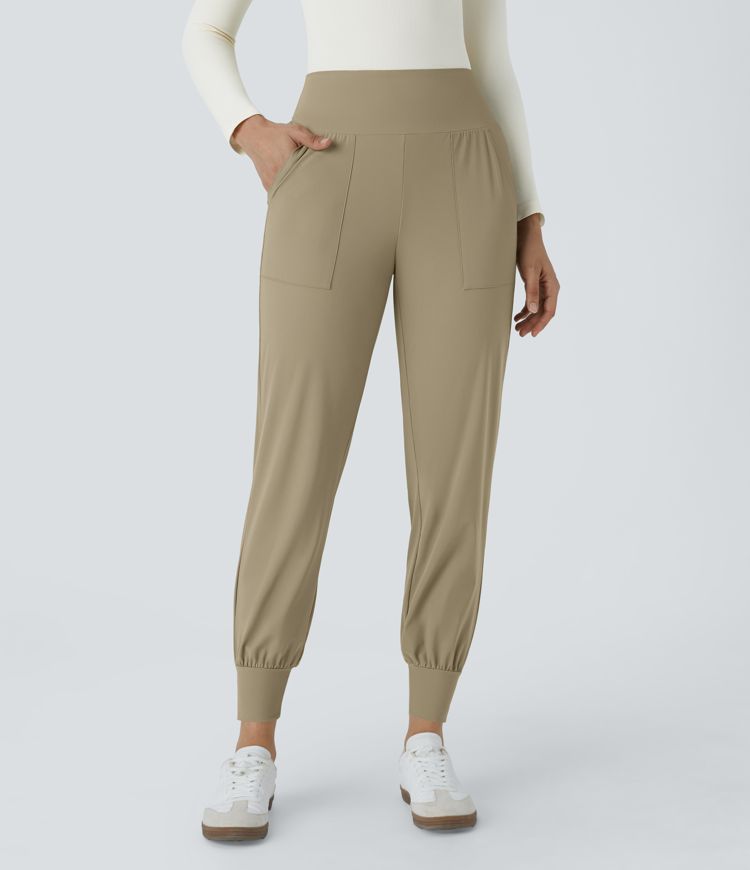 High Waisted Plain Side Pocket Casual Joggers