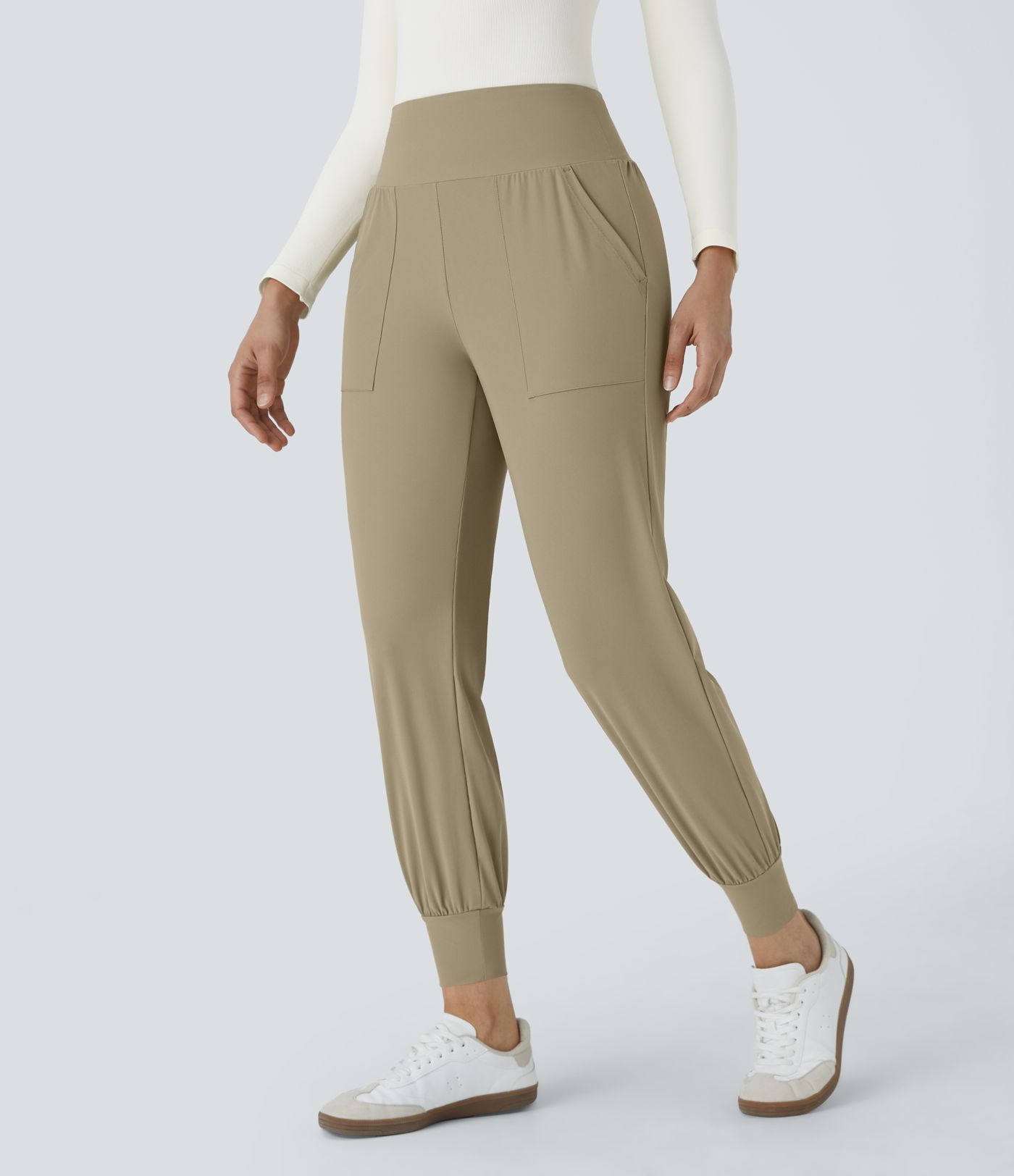 High Waisted Plain Side Pocket Casual Joggers