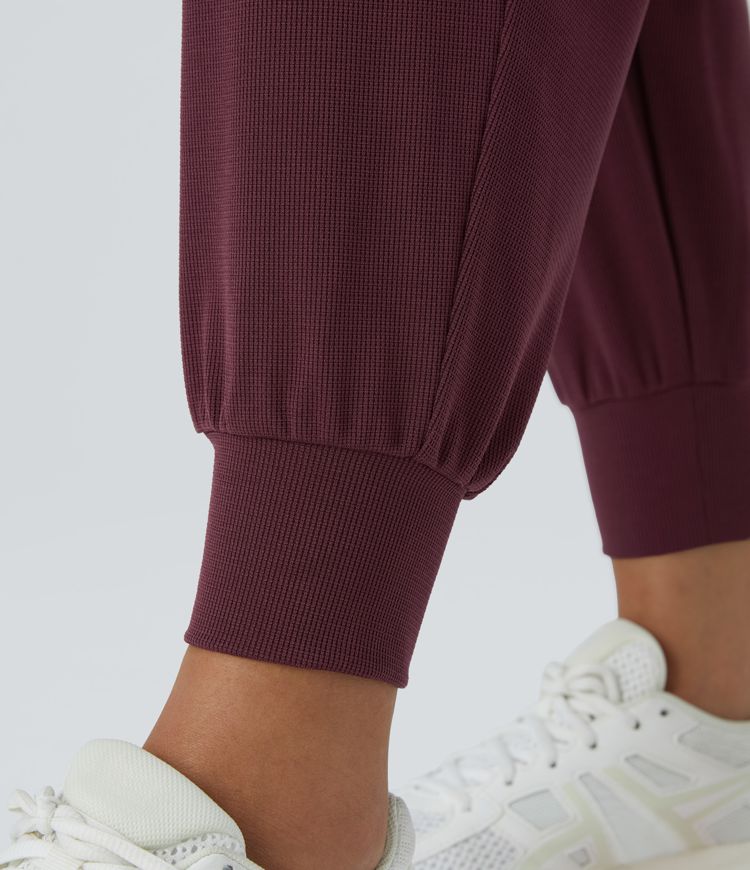 High Waisted Crossover Side Pocket Waffle Yoga Joggers