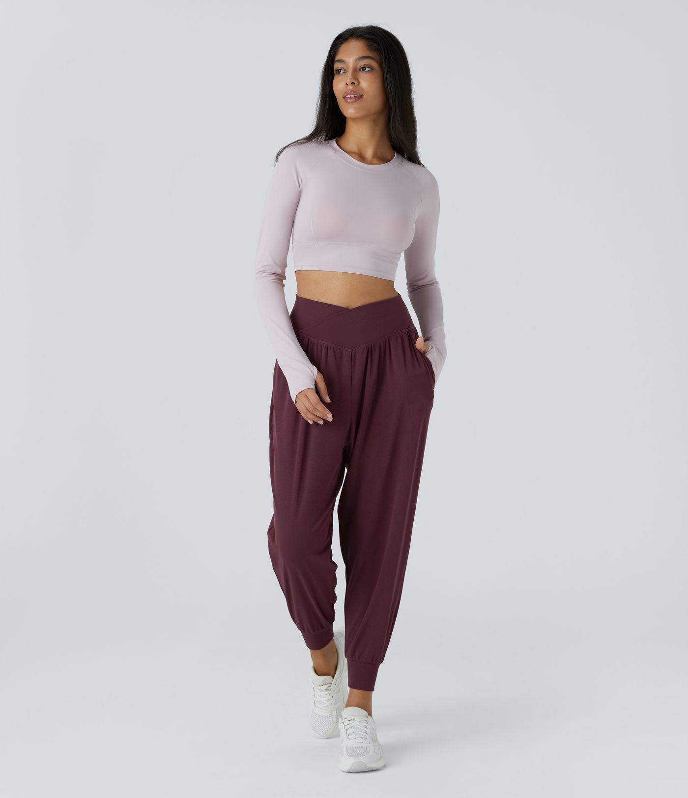 High Waisted Crossover Side Pocket Waffle Yoga Joggers
