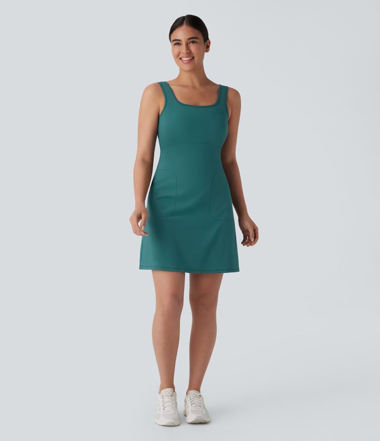 SpeedWave™ Square Neck Backless Side Pocket Quick Dry Mini Hiking Active Dress