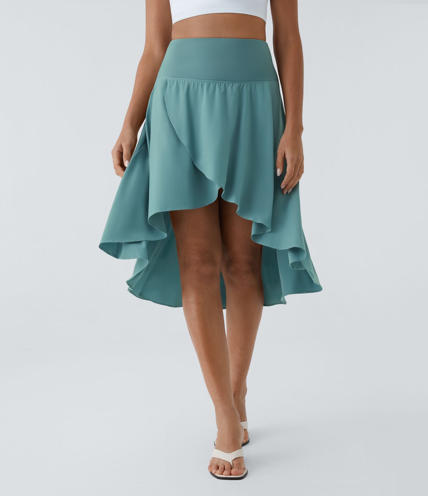 Breezeful™ Wysoka asymetryczna falbanowa powiewna spódnica taneczna 2 w 1 o szybkim schnięciu