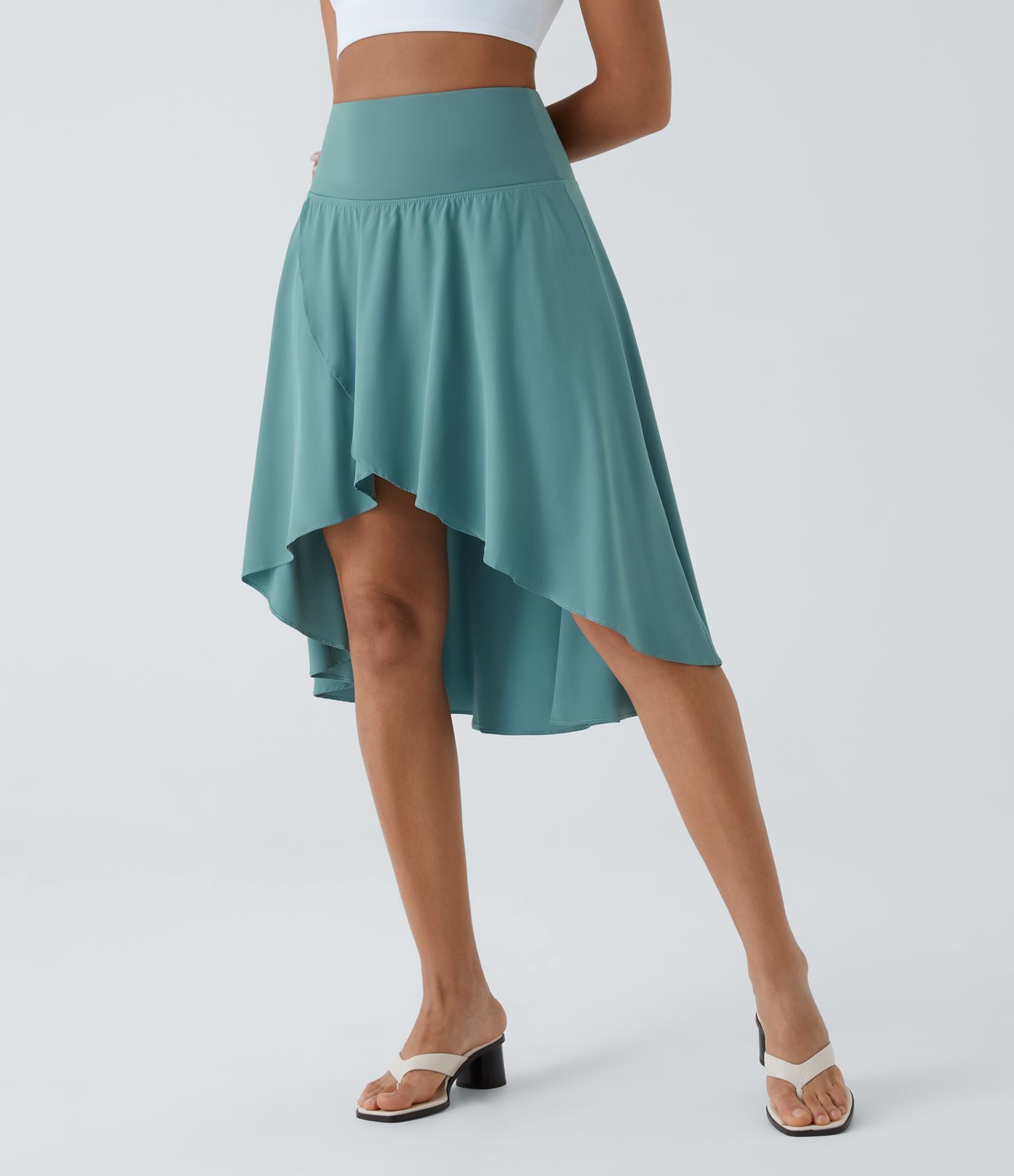 Breezeful™ Wysoka asymetryczna falbanowa powiewna spódnica taneczna 2 w 1 o szybkim schnięciu