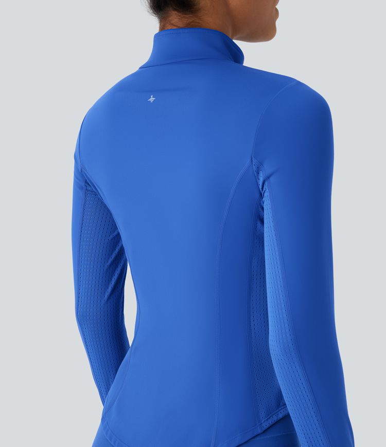 Veste de yoga SoftlyZero™ à contraste doux, perforée, avec trou pour le pouce, ourlet incurvé et fermeture éclair