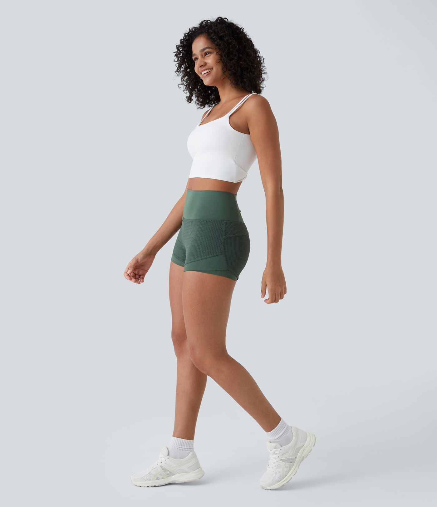 Pantalones cortos de tiro alto 2 en 1 con bolsillo trasero