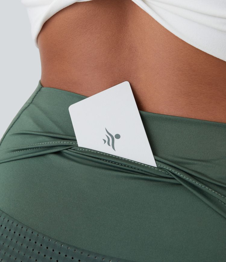 High Waist Mesh Back Waistband Pocket 2-in-1 Casual Shorts 2 Inch