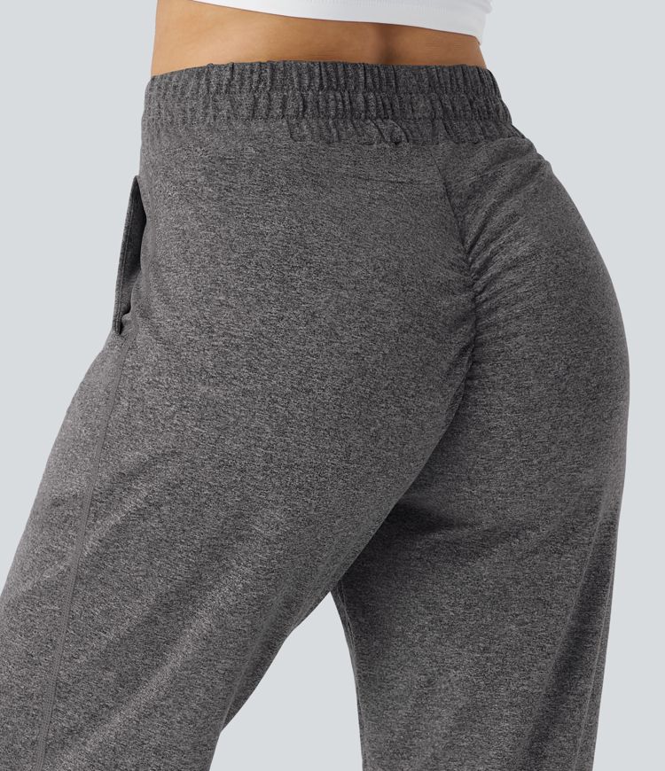 Jogging Yoga Froncé Taille Haute Cordon de Serrage Poche Latérale
