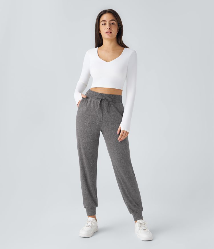 Jogging Yoga Froncé Taille Haute Cordon de Serrage Poche Latérale