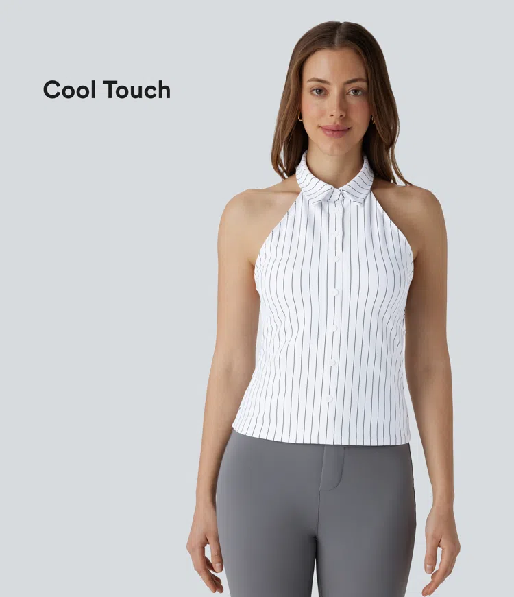 Blusa oficina tacto agradable raya sin espalda cuello halter