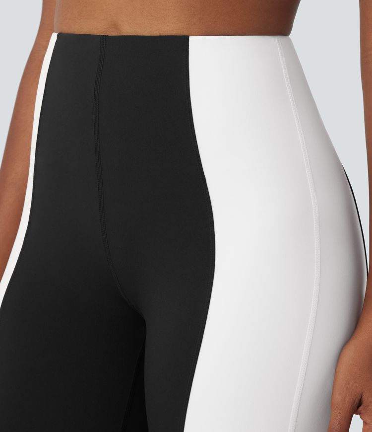 Legging Casual Évasés Taille Haute Contrôle du Ventre Ourlet Fendu et Color Block