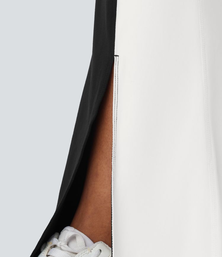 Legging Casual Évasés Taille Haute Contrôle du Ventre Ourlet Fendu et Color Block