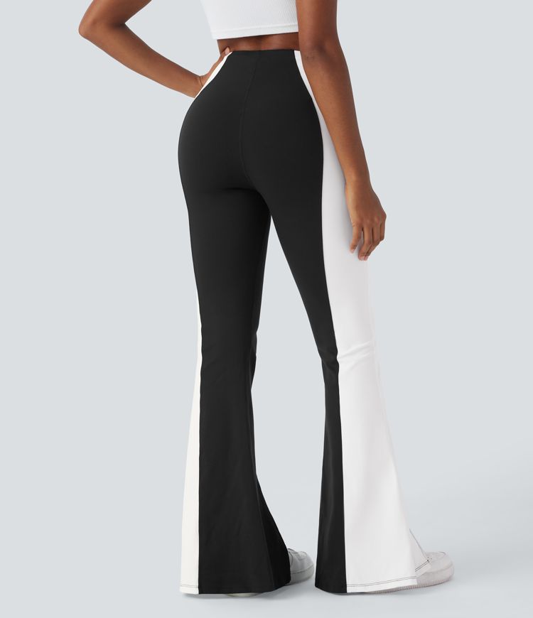 Legging Casual Évasés Taille Haute Contrôle du Ventre Ourlet Fendu et Color Block