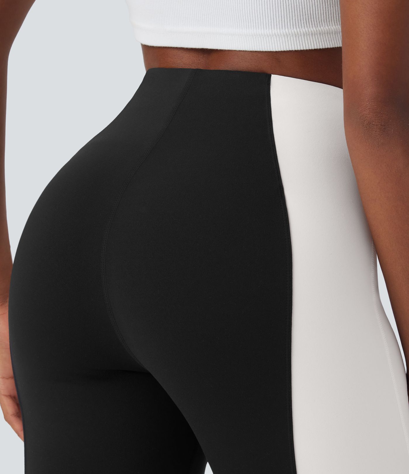 High Waisted Tummy Control Split Hem Color Block Flare Casual Leggings