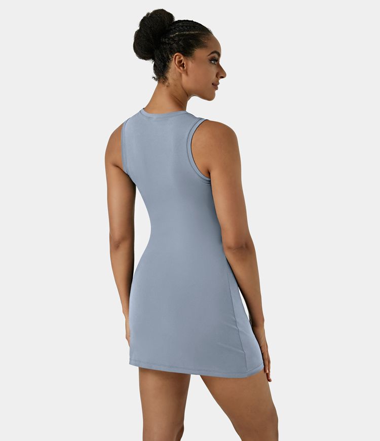 Sleeveless Cut Out Tie Back 2-Piece Pocket Mini Yoga Activity Dress