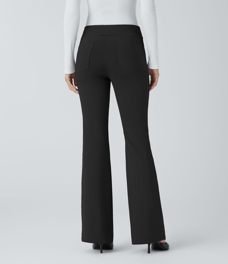 Mid Rise Back Side Pocket Slight Flare Work Pants